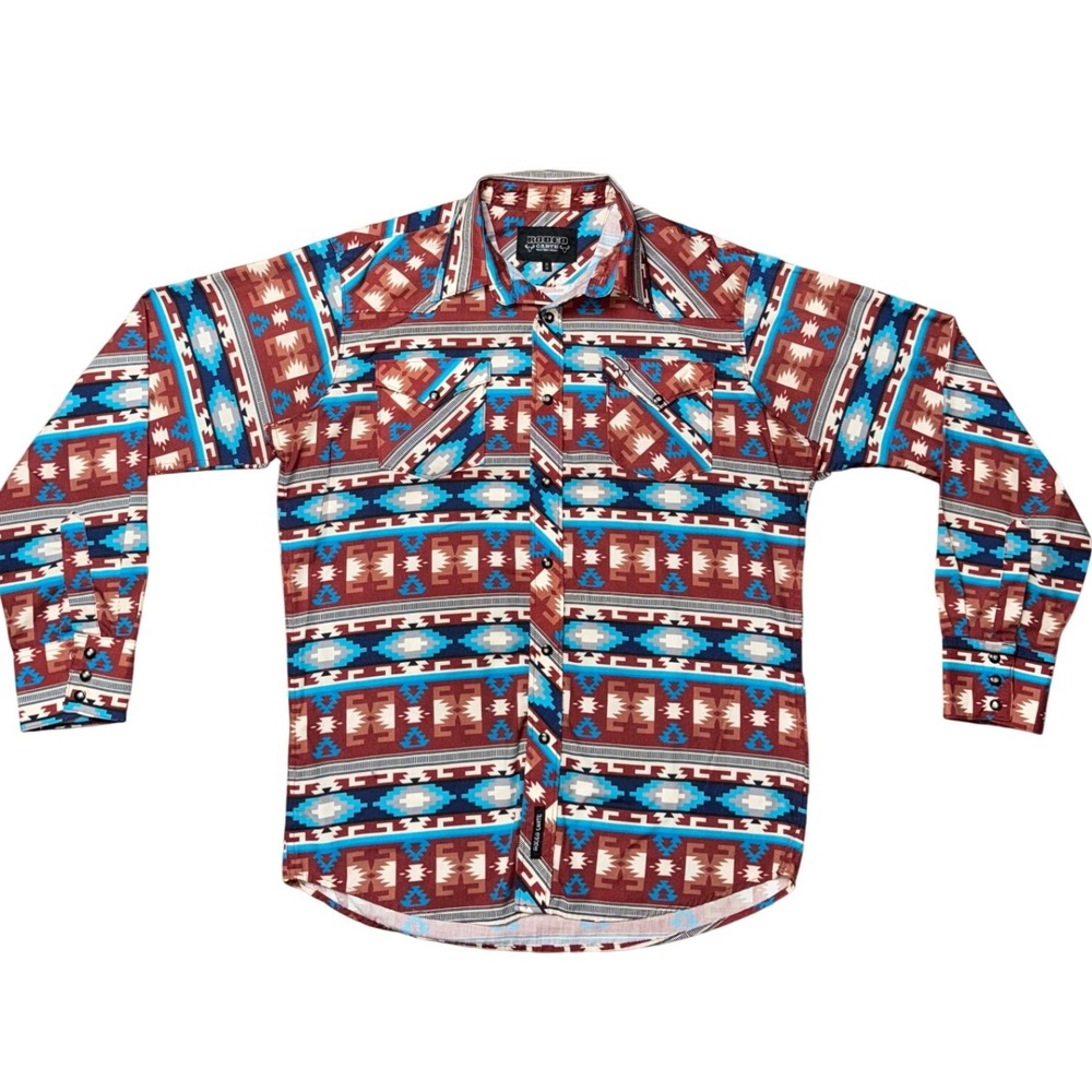 Rodeo Carte Southwestern Geometric Snap Button Western Shirt Men's Medium